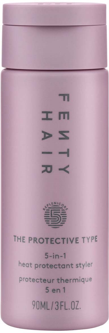A pink bottle labeled 'FITY HAIR' and 'The Protective Type', holding 90ml of heat protectant spray.
