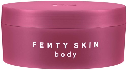 Pink body cream jar with Fenty Skin body in white text.