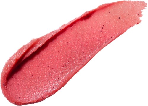 A pinkish-red smear or dab, with a slightly textured surface, possibly makeup or paint.
