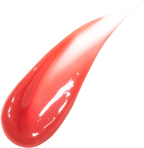 A glossy, curved red substance with a shiny surface, tapering off at the tip.