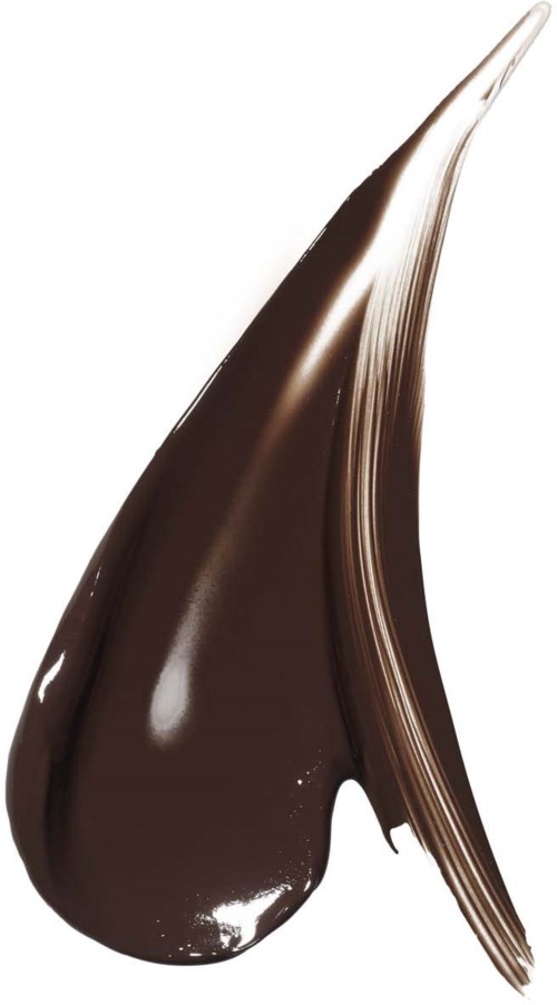 A swirl of shiny, dark chocolate with a creamy texture and a streak on the side.