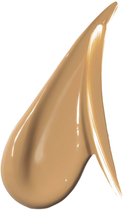 A swirl of light brown, creamy liquid with smooth, shiny texture and pointed tip.
