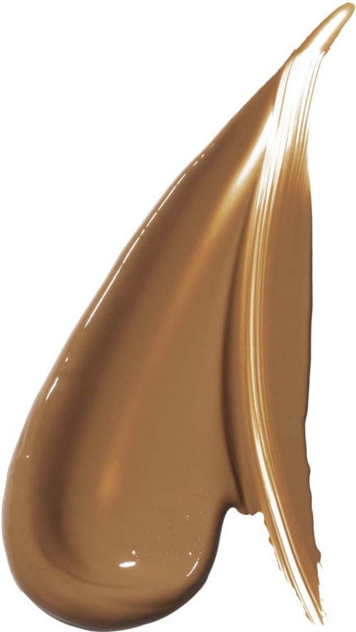 A large drop of shiny, brownish liquid with a smooth texture and a reflective surface.