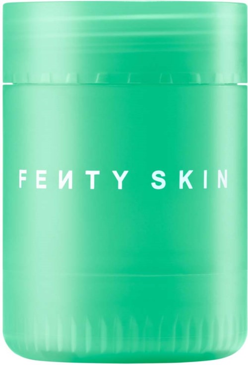 Green jar with white text saying Fenty Skin on it.