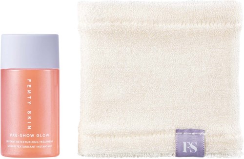 A skincare product bottle and a soft cloth are shown, likely used for beautifying or cleansing the skin.