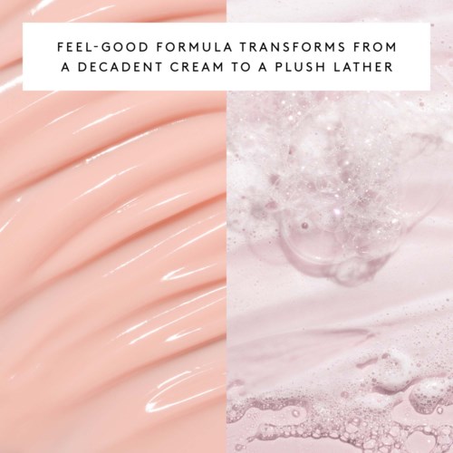 Text describes a product transformation from cream to a plush lather. No other elements are shown.