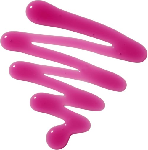 Pink liquid or gel is spread in a zigzag pattern on a surface.