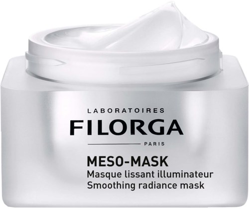 Valkoinen purkki FILORGA MESO-MASK -tuotteesta, sisältää paksua voidetta, tarkoitetaan tasoittavaa hehkua.