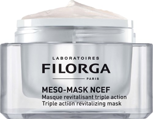 Ein Glas mit FILORGA MESO-MASK NCEF, Creme läuft über.