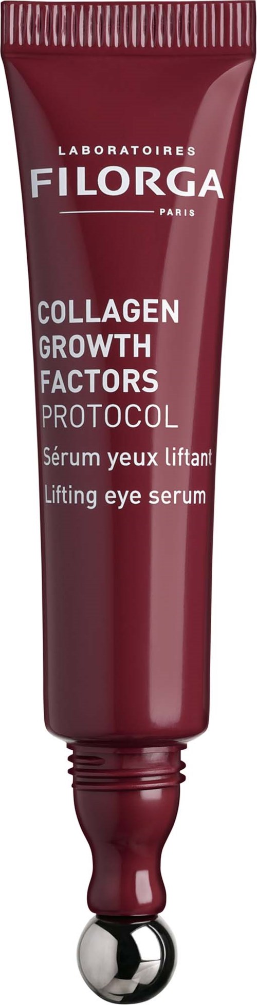 A red tube of lifting eye serum from Filorga with white and pink text on the front.