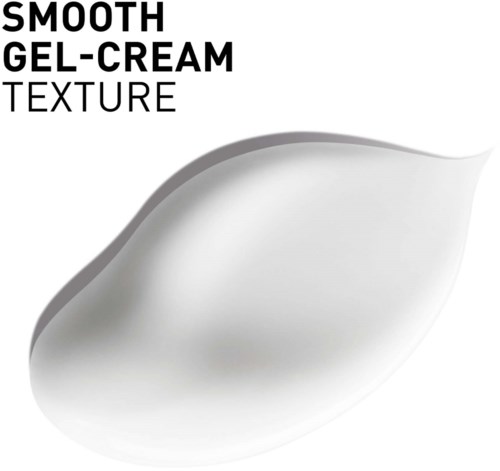 Text describes a smooth, gel-cream texture with black and white text and a soft, curved white shape.