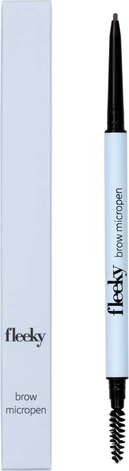 Ett ögonbrynspennset med spoolie och förpackning, märkt 'fleeky brow micropen.'