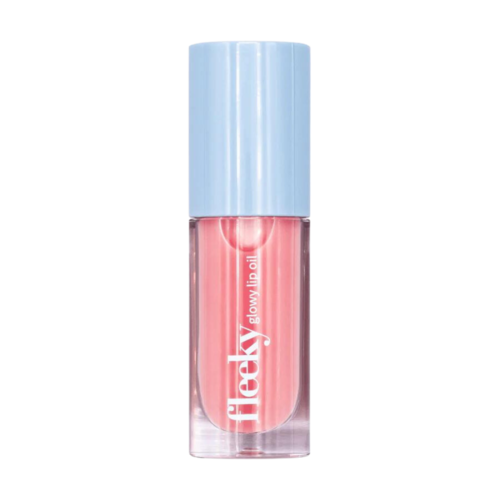 En liten, rosa nagellackflaska med ljusblå kork, märkt 'Flexi' och 'Browlip Oil'.