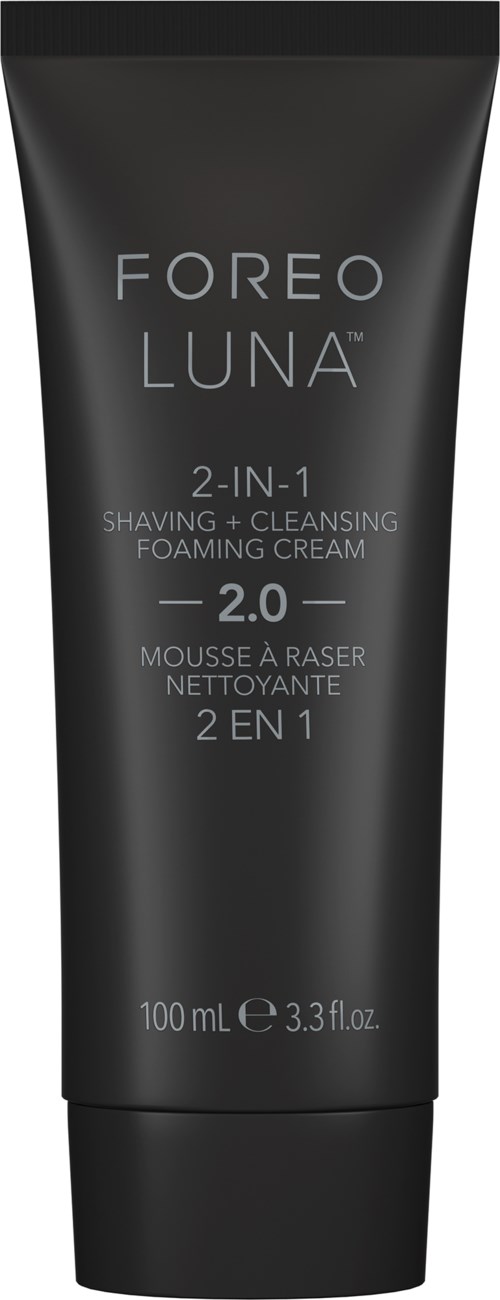 Zwarte tube Foreo Luna 2-in-1 gezichtsreiniger en scheercrème, 100 ml.