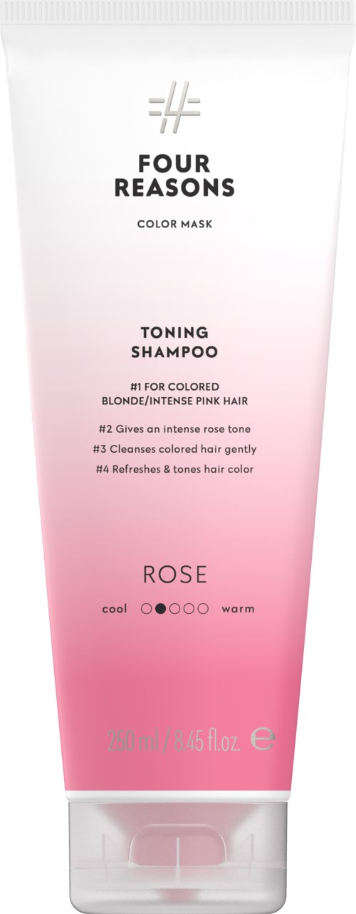 Putkilo Four Reasons Toning Shampoo värjätylle vaalealle ja pinkille hiukselle, vaaleanpunainen-violetti sävy.