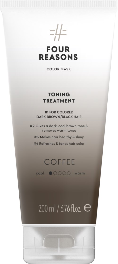 A tube labeled 'Four Reasons Color Mask' for dark or black hair, brightening and nourishing. Contains 200ml.