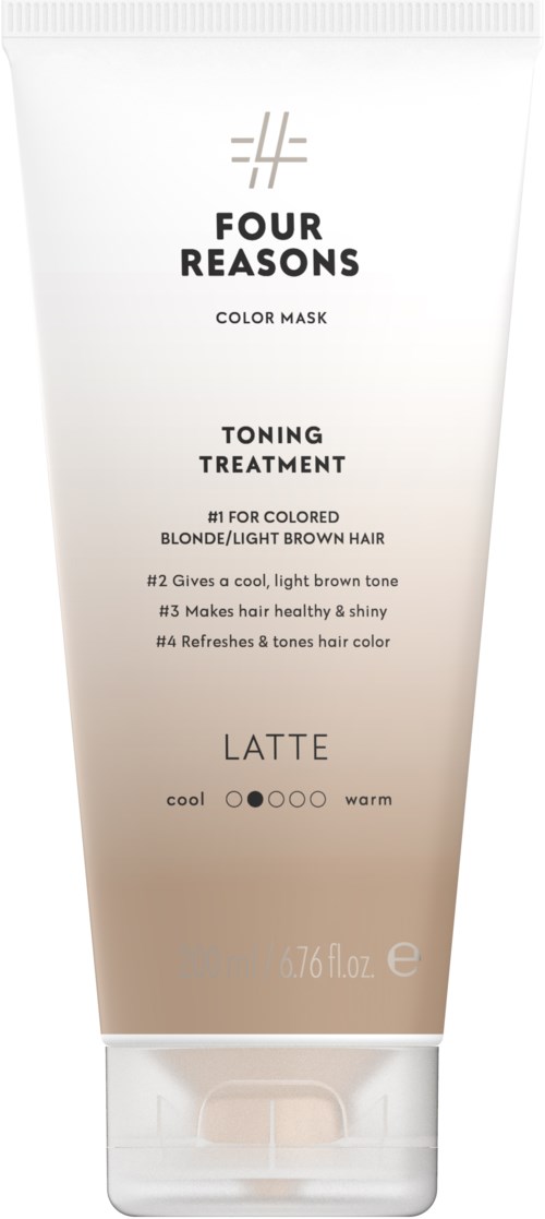 A tube of hair color mask with toning treatment for blonde or light brown hair, in a gradient from white to beige.
