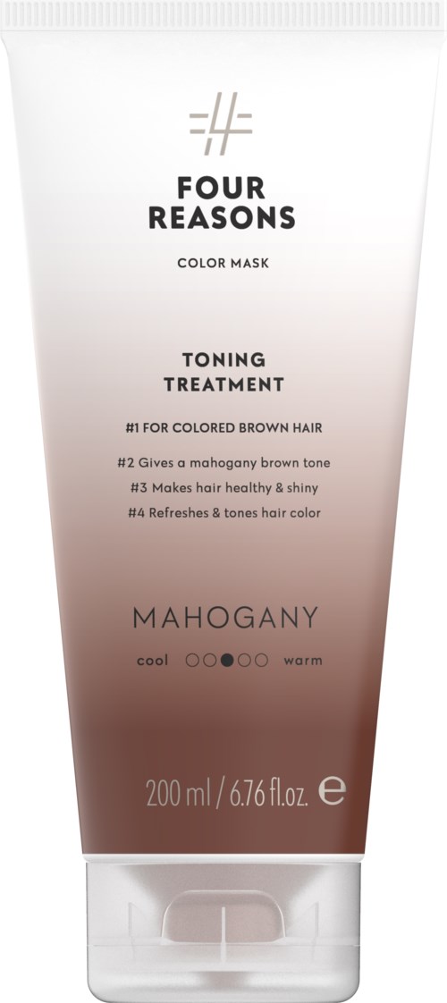 A tube of hair toner treatment product called Mahogany, designed to give a mahogany brown tone and healthy shine.