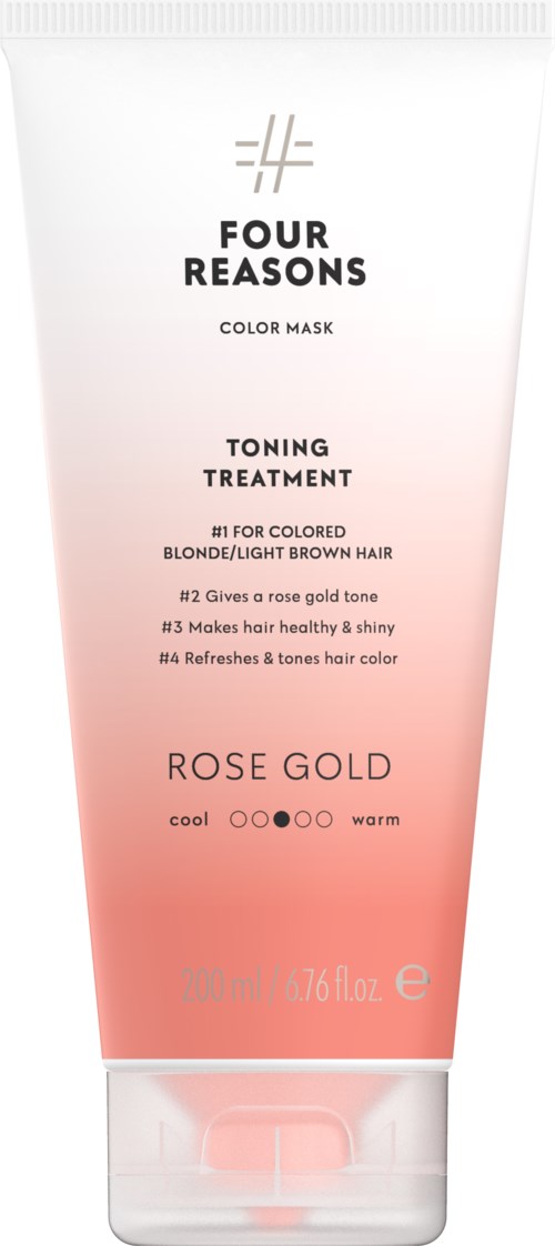 A tube of hair color mask for blond or light brown hair, with a rose gold shade and instructions for use.