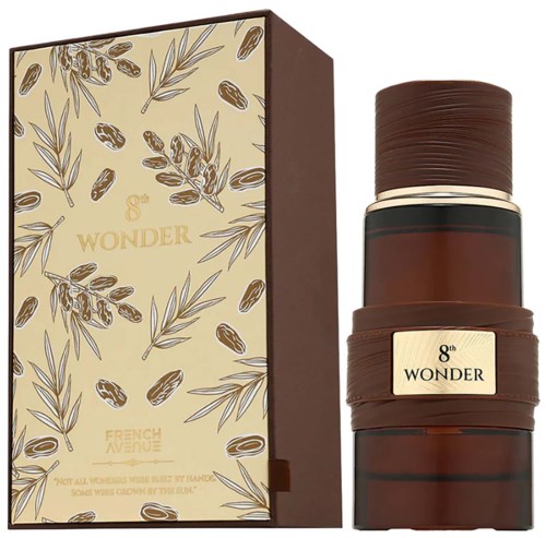 Etui og flaske av Wonder-parfyme med naturinspirert design og brun hette.