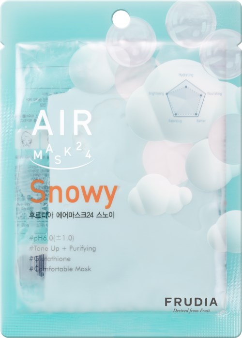 Blistische Verpackung mit Schneeflocken- und Wolkenbilder, erwähnt Luftmaske, Kühlung, beruhigend und bequem.