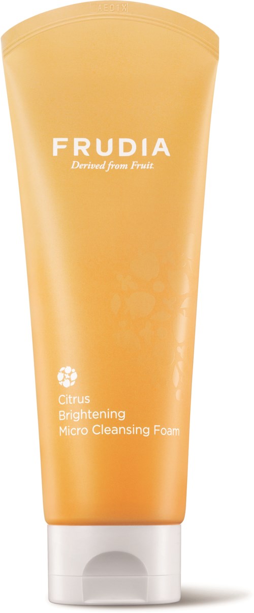 Eine Tube mit Frucht-zitronensaft-basiertem Reinigungsschaum mit aufhellenden und Mikro-Reinigungseigenschaften, 'FRUDIA'.