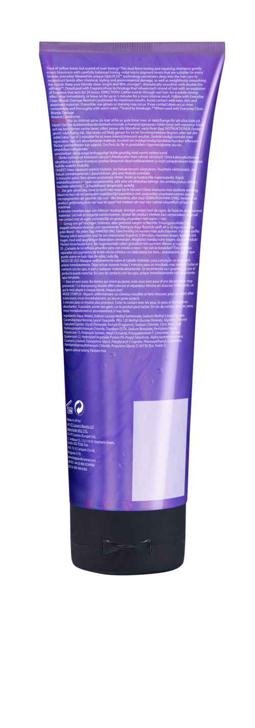 Een paarse tube met een zwart deksel, bedekt met kleine tekst, mogelijk een cosmetisch of huidverzorgingsproduct.