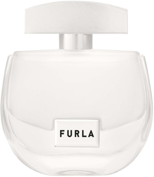 En vit parfyll förpackning med ett rektangulärt lock och ordet 'FURLA' på framsidan.