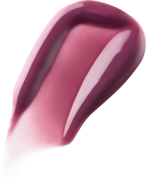 En glansig, mörklila och rosa målad nagel med en slät, blank yta.