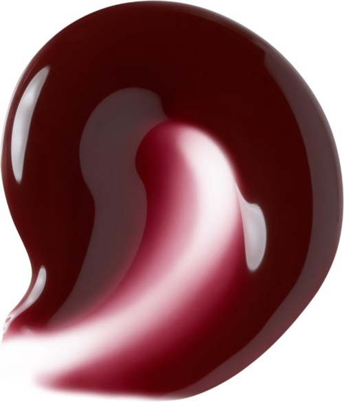 En glänsande, mörkröd sak med en slät, reflekterande yta och en vit streak inuti.