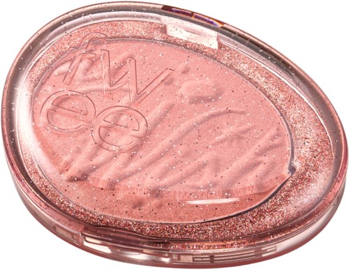 En rosa oval tvål med en glänsande, glitteraktig yta och ordet 'Ever' präglat på den.