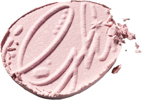 Ljusrosa rouge eller puder med ett runt mönster, delar saknas runtomkring.