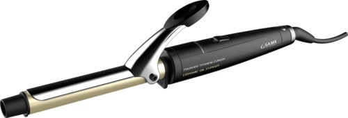 Ein Lockenstab mit schwarzem Griff und goldenem Barrel, zum Locken der Haare.