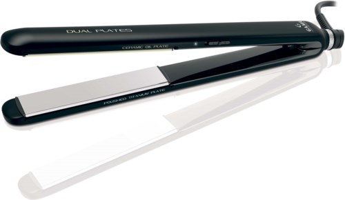 Haarglätter mit Keramik- oder Titanplatten und doppelter Temperatureinstellung, schwarz, mit Stromkabel.