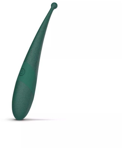 A green, handheld personal care device, likely a toothbrush, with a rounded handle and a small head.