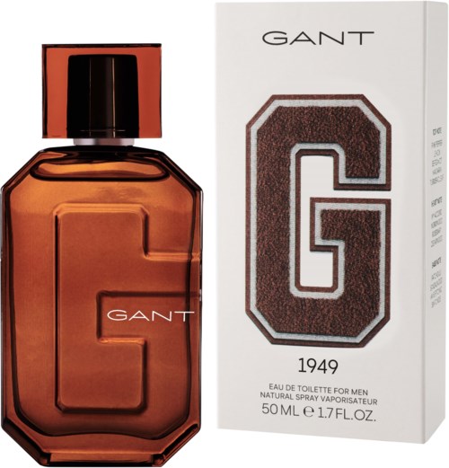 Eine GANT-Parfüfflasche mit großem G-Logo und eine weiße Schachtel mit dem gleichen G-Logo und Produkttext.