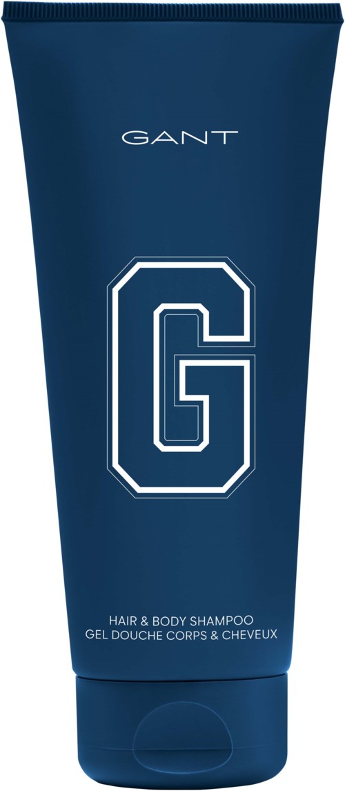 Ein blauer Tube mit GANT Haar- und Körpershampoo mit einem großen 'G'-Logo.