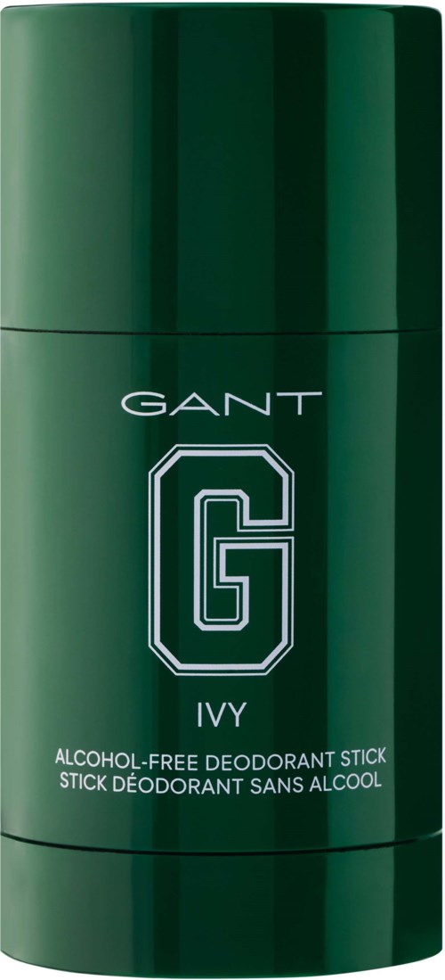 Grüner Deodorant-Stick mit GANT-Logo und Ivy-Namen, alkoholfrei, schlichtes Design.