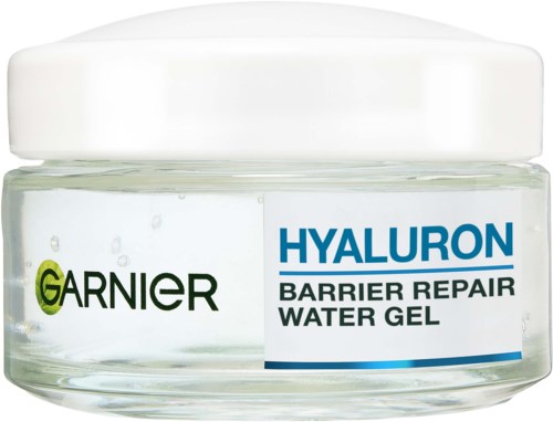 Een pot Garnier Hyaluron watergel voor huidherstel en hydratatie.