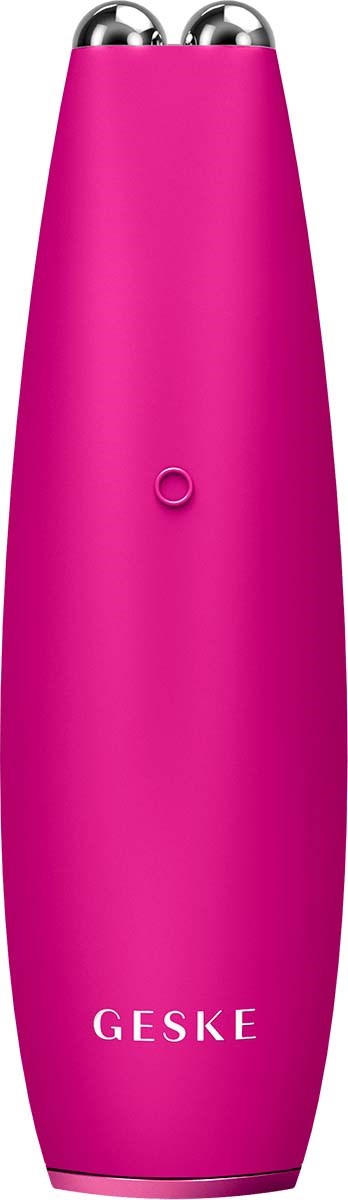 Pink device with two metallic balls on top, a power button in the center, and the word GESKE at the bottom.