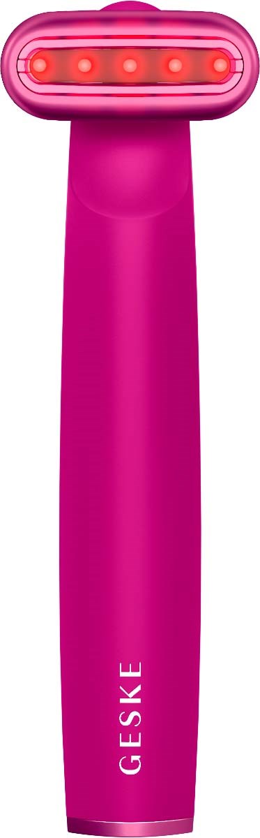 Een roze handapparaat met vier rode lichten bovenop, gemerkt 'GESKE'.