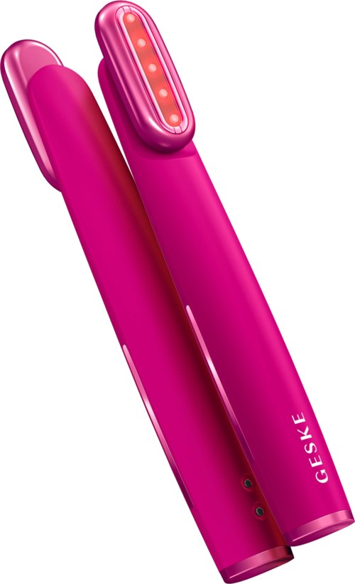 Een roze GESKE stijltang met knoppen en een lichtstrip bovenaan. Het merk GESKE is zichtbaar.