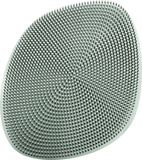 Eine runde Lautsprecher mit einem spiralförmigen Muster kleiner Löcher.