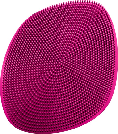 Ein pinker runder Lautsprecher mit vielen kleinen Löchern, zum Tonabspielen.