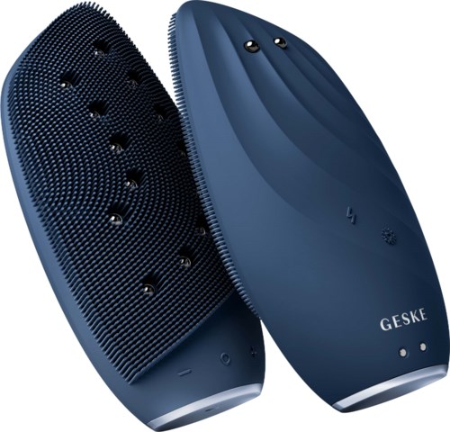 Silicone-Reinigungs- und Pflegewerkzeuge mit strukturierten Oberflächen und Löchern in Blau.