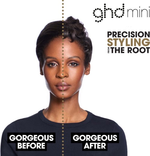 A woman shows a before and after hair styling transformation. The image emphasizes hair change and confidence.