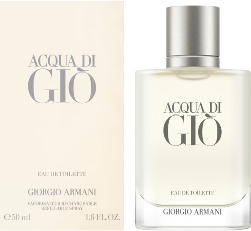 En parfyllåda och box för Acqua di Giò av Giorgio Armani mot en enkel bakgrund.