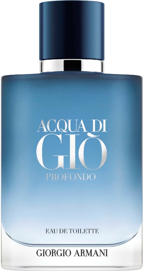 A blue bottle of Giorgio Armani perfume named Acqua di Giò Profondo.