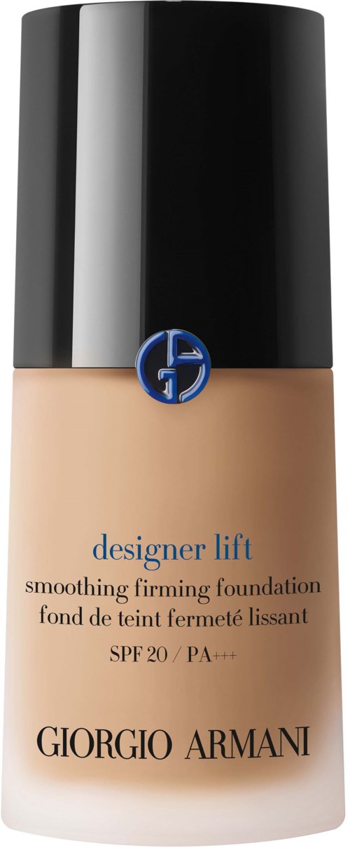 En flaska foundation från Giorgio Armani som heter 'designer lift' med SPF 20, i svart och beige förpackning.