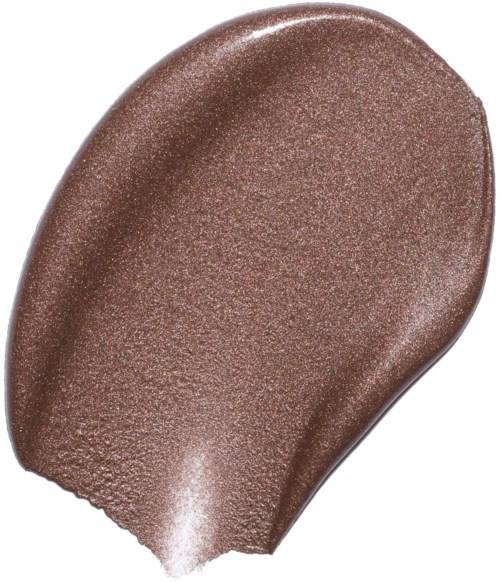 Een grote, glanzende, bruine make-up spons met een spitse punt en ronde basis.